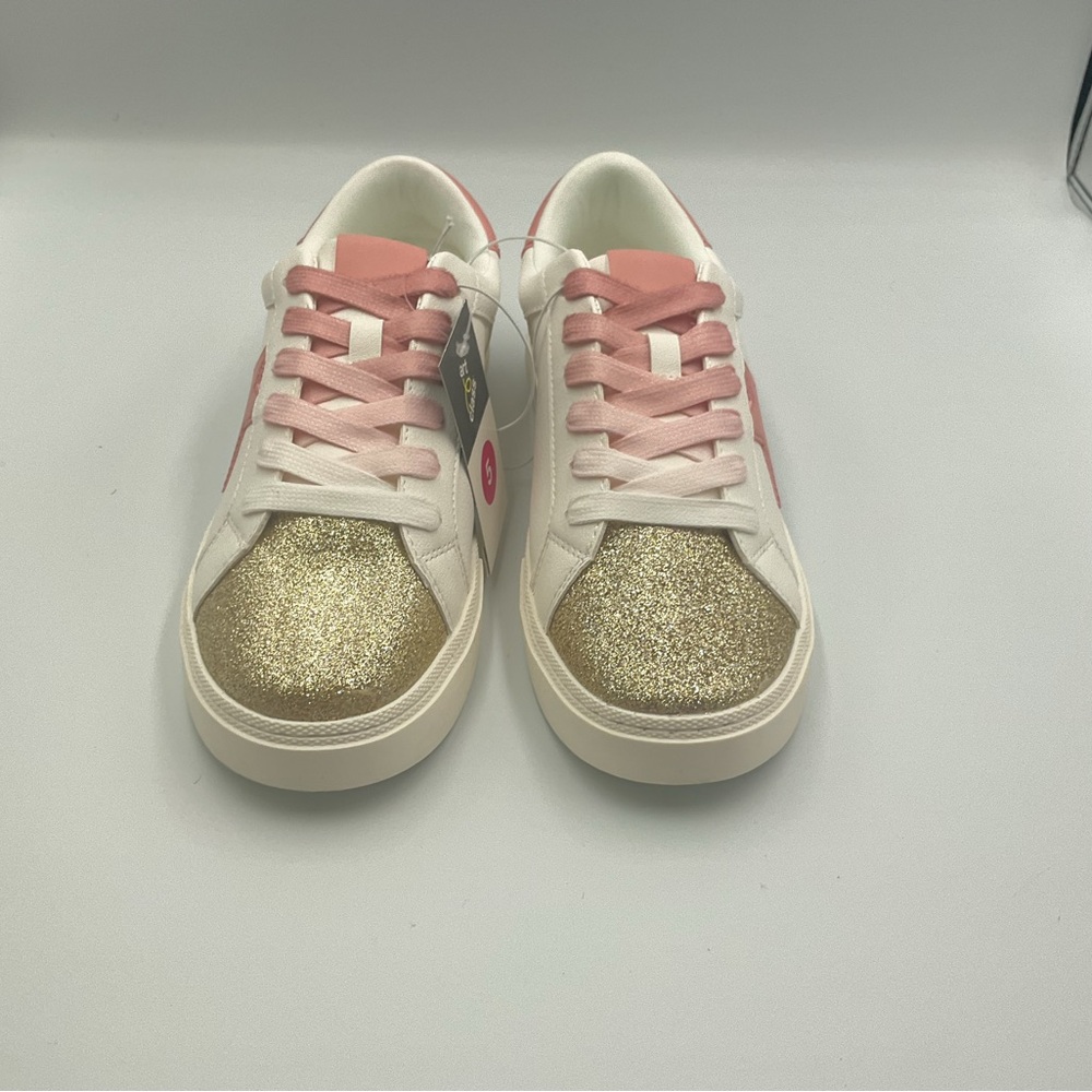 Art Class Girl Sz 5 Kaitlyn Court Sneakers Pink Stars Gold Sparkles White Shoe - Picture 5 of 7